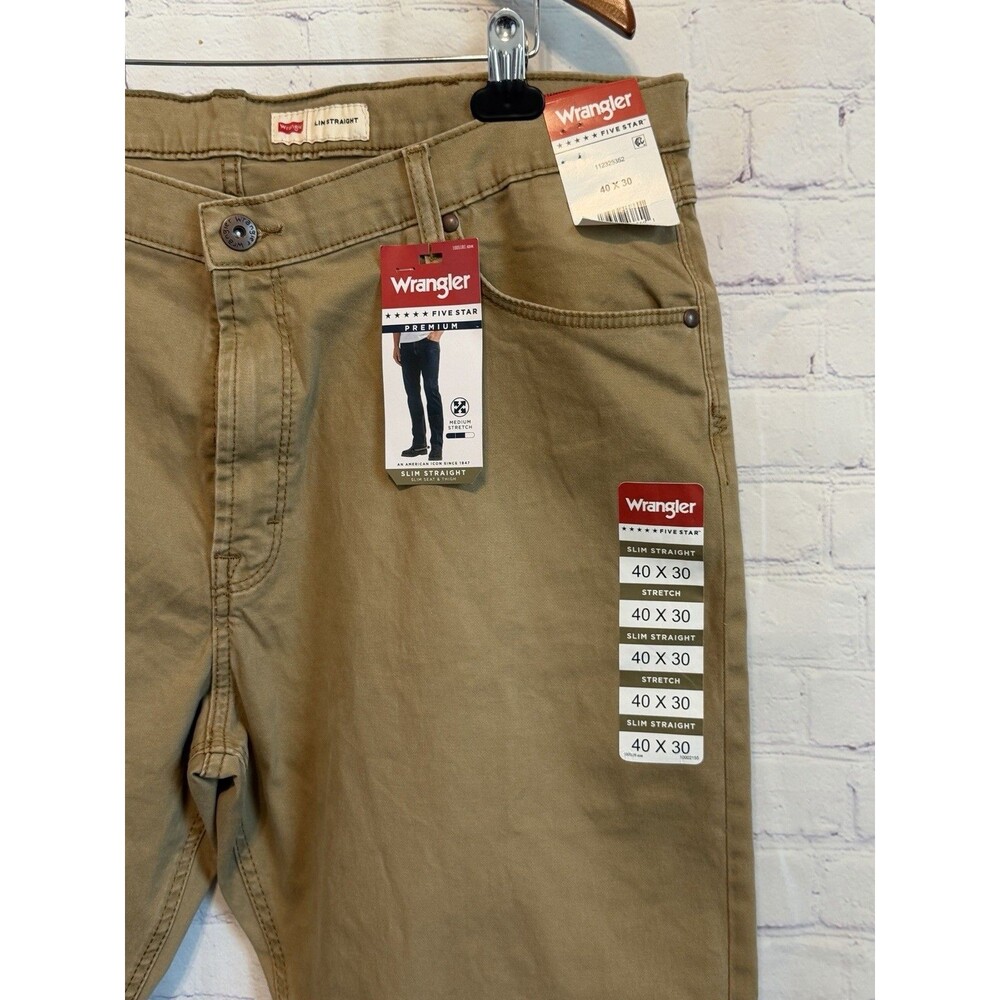 Wrangler Premium Pants Mens 40x30 Slim Straight Tan Stretch Chino NWT Workwear